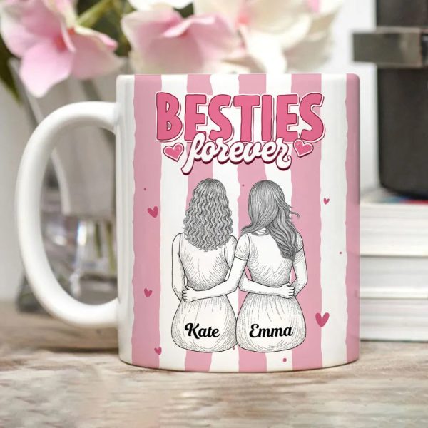 Besties Forever Ceramic Mug, Personalized Coffee Mug for Best Friend or Sister, Sweet Hug Illustration Unique Gift Besties Forever Ceramic Mug, Personalized Coffee Mug for Best Friend or Sister, Sweet Hug Illustration Unique Gift