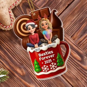 Besties Forever Christmas Mug With Trees And Snowflakes - Personalized Custom Acrylic Ornament, Christmas Gift - BST442_ACO
