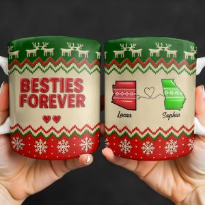 Besties Forever Christmas Sweater Design - Personalized Custom Coffee Mug - BST421_MG