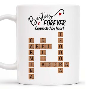 Besties Forever Connected By Heart Mug With Heart And Scrabble Tiles - Personalized Custom Coffee Mug - BST127_MG