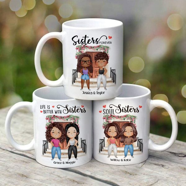 Besties Forever Watercolor Girls Personalized Mug - Gift For Besties, Gift For Sisters