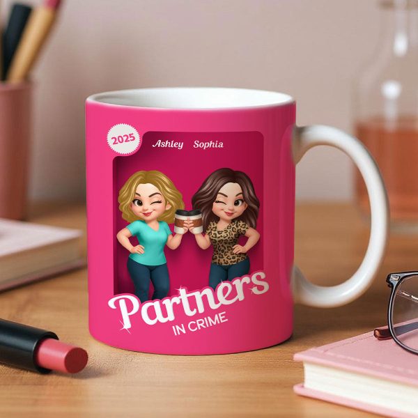 Besties Partner In Crime Pink 3D Effect Action Figure Personalized Mug