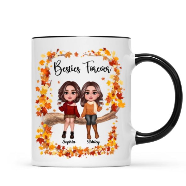 Besties Sisters Sitting On Fall Season Branch Personalized Mug