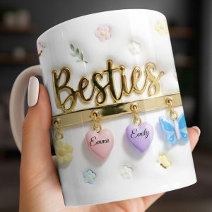Besties with Flowers, Butterflies, and Hearts - Personalized Custom Coffee Mug - BST524_MG