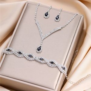 Black Crystal Water Drop Bridal Jewelry Set 3 Piece