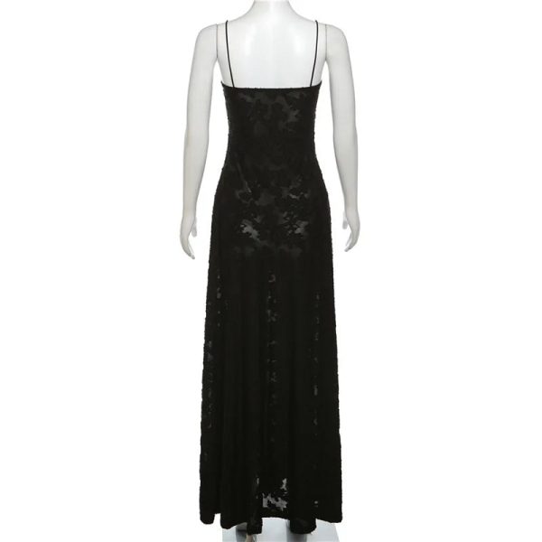 Black Embroidered Sheer Strappy Maxi Dress Black Embroidered Sheer Strappy Maxi Dress