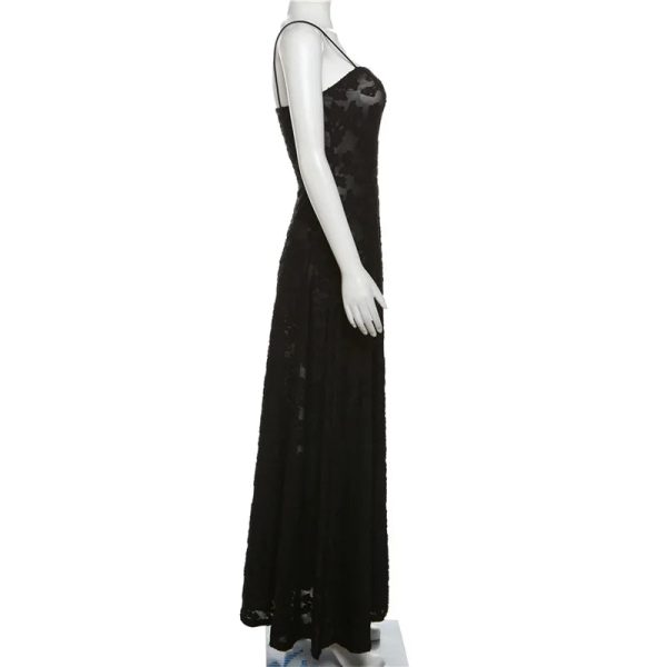 Black Embroidered Sheer Strappy Maxi Dress Black Embroidered Sheer Strappy Maxi Dress