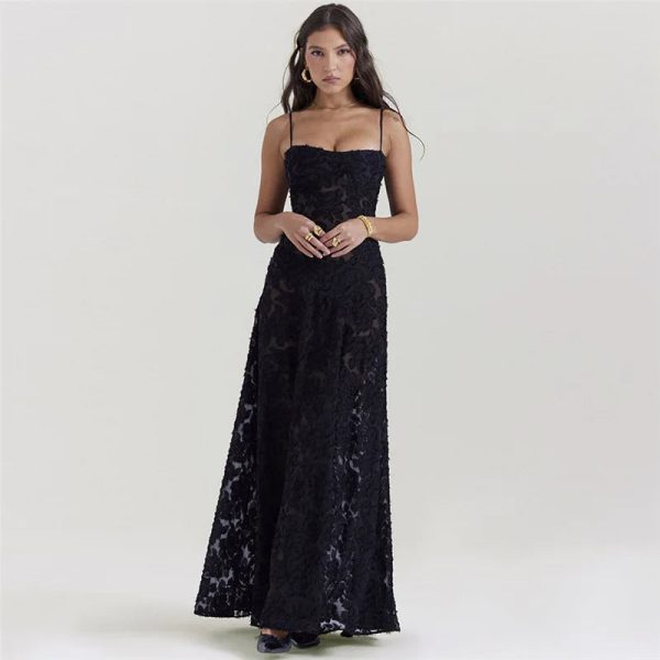 Black Embroidered Sheer Strappy Maxi Dress Black Embroidered Sheer Strappy Maxi Dress