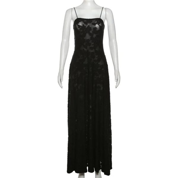Black Embroidered Sheer Strappy Maxi Dress Black Embroidered Sheer Strappy Maxi Dress