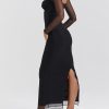 Black Mesh Long Sleeves Lace Trim Maxi Dress Black Mesh Long Sleeves Lace Trim Maxi Dress
