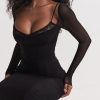 Black Mesh Long Sleeves Lace Trim Maxi Dress Black Mesh Long Sleeves Lace Trim Maxi Dress