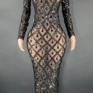 Black Rhinestones Full Wrap Dress