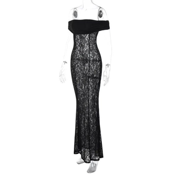 Black Sheer Lace Off Shoulder Maxi Dress Black Sheer Lace Off Shoulder Maxi Dress