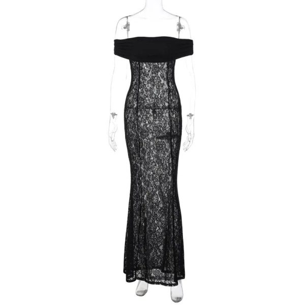 Black Sheer Lace Off Shoulder Maxi Dress Black Sheer Lace Off Shoulder Maxi Dress