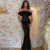Black Sheer Lace Off Shoulder Maxi Dress Black Sheer Lace Off Shoulder Maxi Dress
