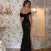 Black Sheer Lace Off Shoulder Maxi Dress Black Sheer Lace Off Shoulder Maxi Dress