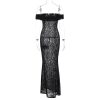Black Sheer Lace Off Shoulder Maxi Dress Black Sheer Lace Off Shoulder Maxi Dress