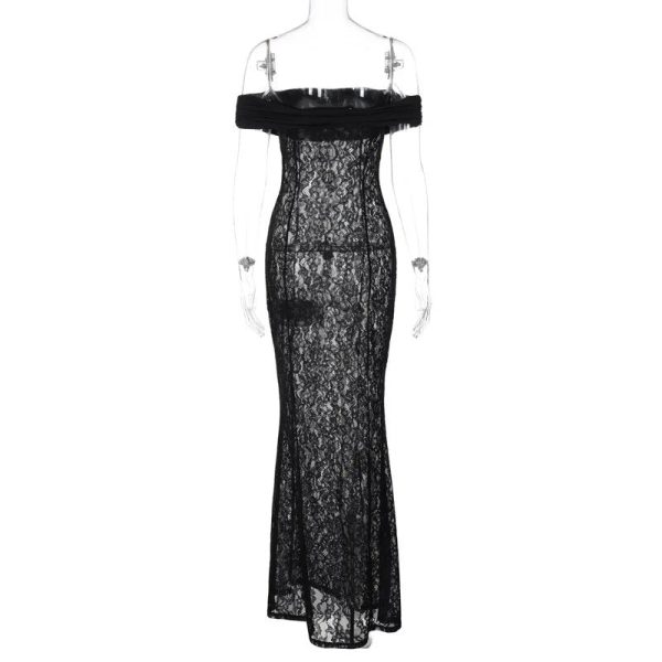 Black Sheer Lace Off Shoulder Maxi Dress Black Sheer Lace Off Shoulder Maxi Dress