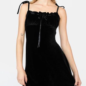 Black Velvet Ruched Bust A-line Mini Dress