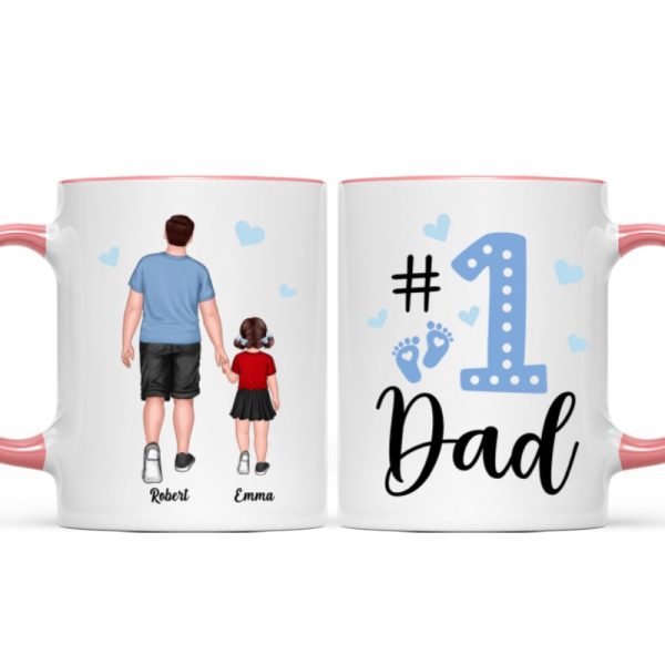 Blue Back View Dad And Son Daughter Kids Walking #1 Dad Personalized Mug