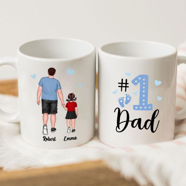 Blue Back View Dad And Son Daughter Kids Walking #1 Dad Personalized Mug