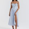 Blue Broderie Anglais Slit Midi Dress Blue Broderie Anglais Slit Midi Dress