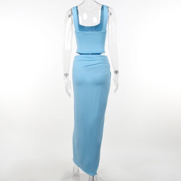 Blue Corset Top And Slit Maxi Skirt Set Blue Corset Top And Slit Maxi Skirt Set