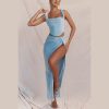 Blue Corset Top And Slit Maxi Skirt Set Blue Corset Top And Slit Maxi Skirt Set