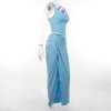Blue Corset Top And Slit Maxi Skirt Set Blue Corset Top And Slit Maxi Skirt Set