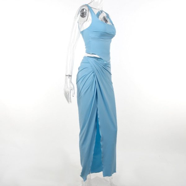 Blue Corset Top And Slit Maxi Skirt Set Blue Corset Top And Slit Maxi Skirt Set