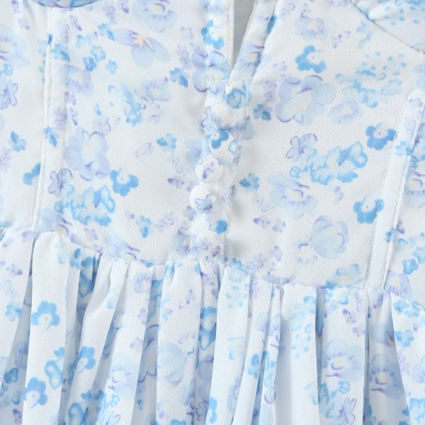 Blue Floral Bustier Tie Up Frill Mini Dress Blue Floral Bustier Tie Up Frill Mini Dress