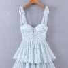 Blue Floral Bustier Tie Up Frill Mini Dress Blue Floral Bustier Tie Up Frill Mini Dress