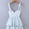 Blue Floral Bustier Tie Up Frill Mini Dress Blue Floral Bustier Tie Up Frill Mini Dress