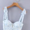 Blue Floral Bustier Tie Up Frill Mini Dress Blue Floral Bustier Tie Up Frill Mini Dress