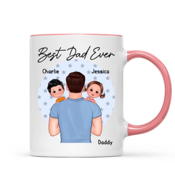 Blue Stars Dad Carrying Kids On Shoulder Gift For Dad Personalized Mug