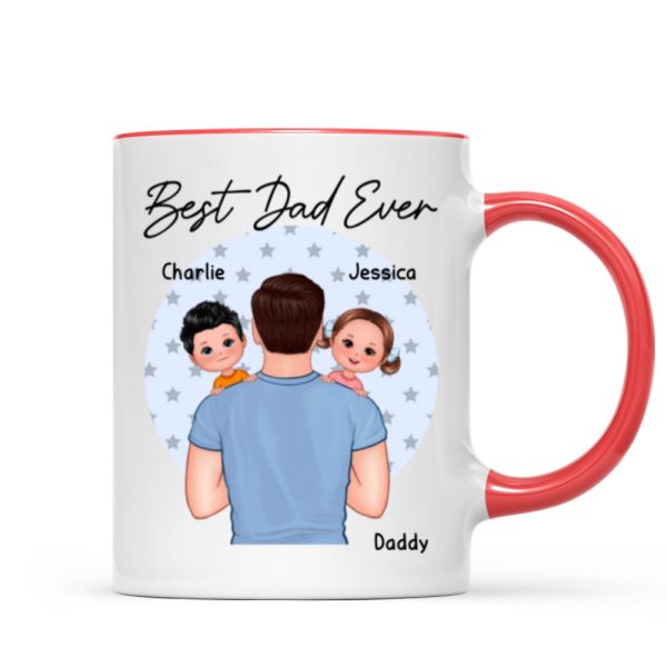 Blue Stars Dad Carrying Kids On Shoulder Gift For Dad Personalized Mug