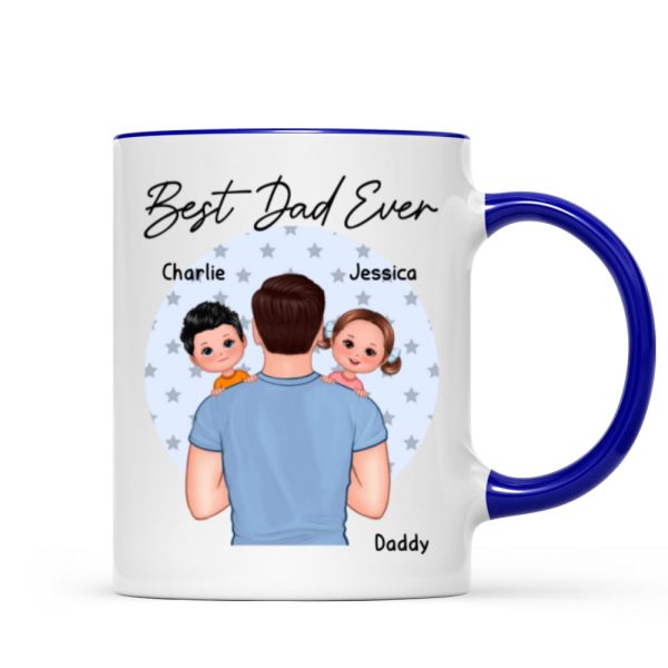 Blue Stars Dad Carrying Kids On Shoulder Gift For Dad Personalized Mug