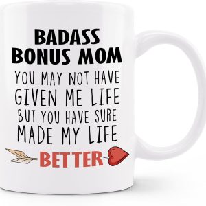 Bonus Mom Coffee Mug Gift for Stepmom from Stepdaughter Stepson Birthday Mother's Day Christmas Gift Idea