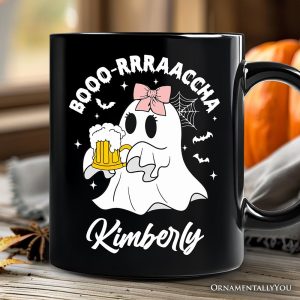 Boo-Rracha Halloween Ghost Personalized Mug, Funny Mexican Drunk Gift with Custom Name and Spooky Vibes
