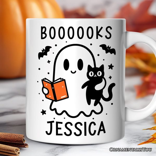 Boooooks and Purrs, Personalized Halloween Mug, Cute Books and Cats Lover Ghost Gift with Custom Name Boooooks and Purrs, Personalized Halloween Mug, Cute Books and Cats Lover Ghost Gift with Custom Name