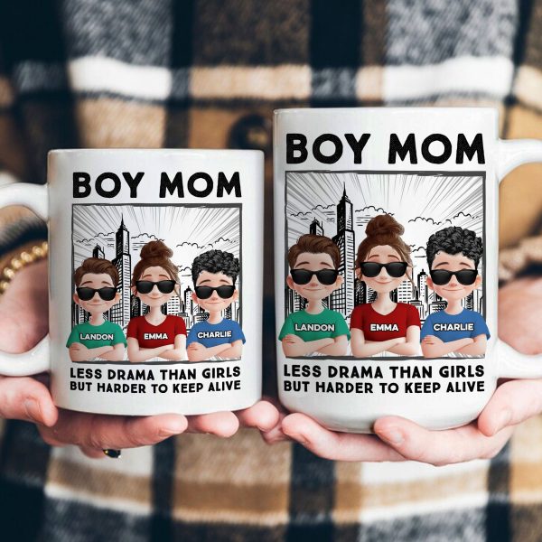Boy Mom Less Drama Than Girls But Harder To Keep Alive - Personalized Mug Boy Mom Less Drama Than Girls But Harder To Keep Alive - Personalized Mug