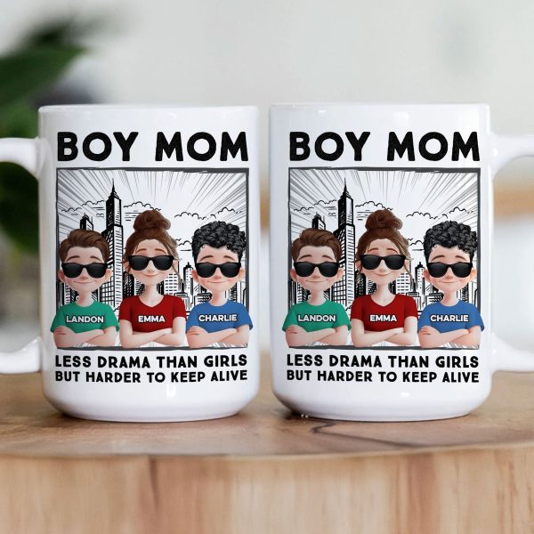 Boy Mom Less Drama Than Girls But Harder To Keep Alive - Personalized Mug Boy Mom Less Drama Than Girls But Harder To Keep Alive - Personalized Mug