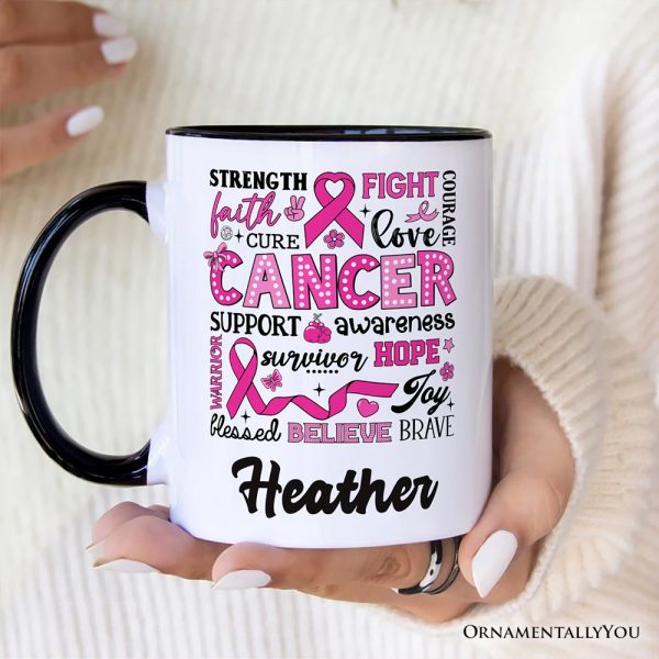 Breast Cancer Awareness Ribbon Personalized Mug, In October We Wear Pink Support Gift with Custom Name Breast Cancer Awareness Ribbon Personalized Mug, In October We Wear Pink Support Gift with Custom Name