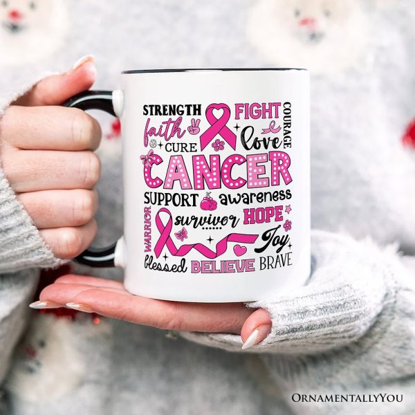 Breast Cancer Awareness Ribbon Personalized Mug, In October We Wear Pink Support Gift with Custom Name Breast Cancer Awareness Ribbon Personalized Mug, In October We Wear Pink Support Gift with Custom Name