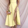 Breezy Off Shoulder Tie Front Puff Sleeve High Slit Midi Sundress - Yellow Breezy Off Shoulder Tie Front Puff Sleeve High Slit Midi Sundress - Yellow
