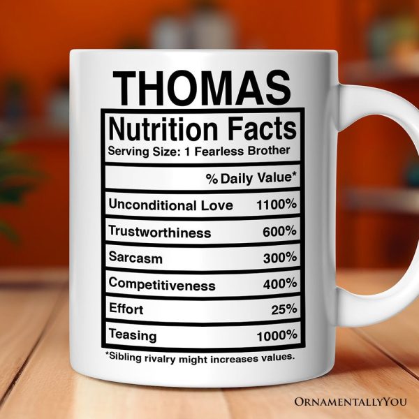 Brother Nutrition Facts Personalized Mug, Birthday Gift with Custom Name Brother Nutrition Facts Personalized Mug, Birthday Gift with Custom Name
