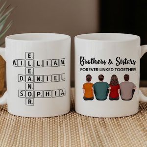 Brothers Sisters Family Linked Together Crossword Puzzle Art Personalized Mug