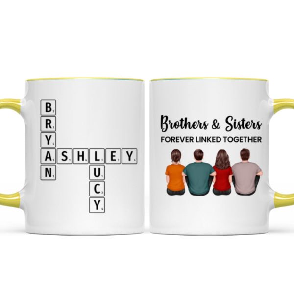 Brothers Sisters Family Linked Together Crossword Puzzle Art Personalized Mug