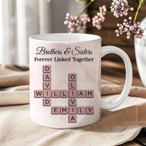 Brothers Sisters Forever Linked Together Crossword - Personalized Mug - Sentimental Gift for Siblings