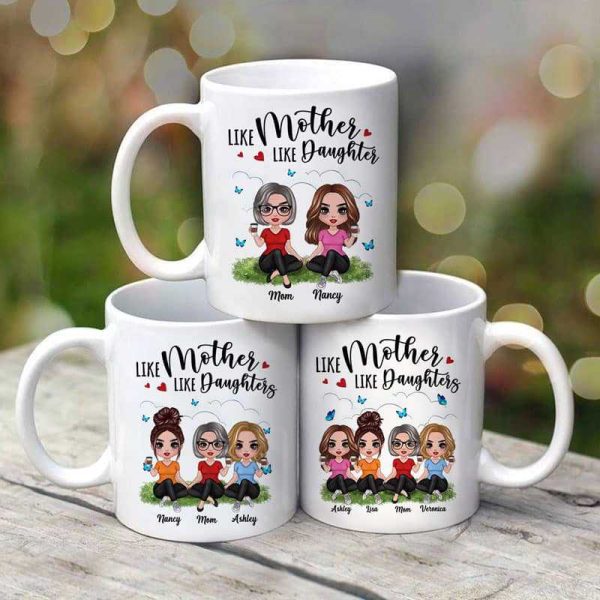 Butterflies Doll Mom Daughters Sitting Like Mother Like Daughter Personalized Mug Butterflies Doll Mom Daughters Sitting Like Mother Like Daughter Personalized Mug